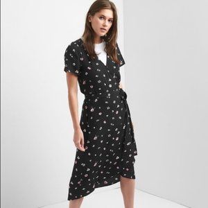 Gap Black Floral Short Sleeve Midi Length Wrap dress size S Small